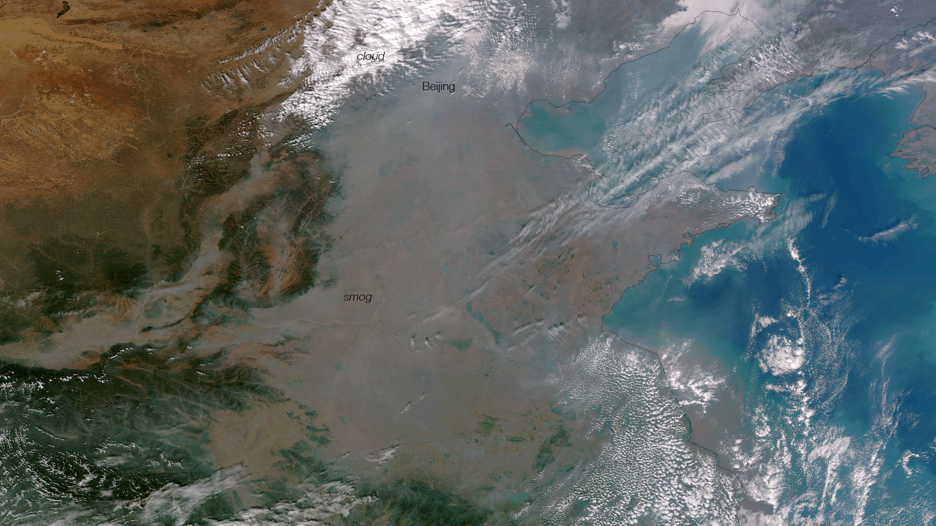 Satellite photo shows the extent of northern China's smog problem