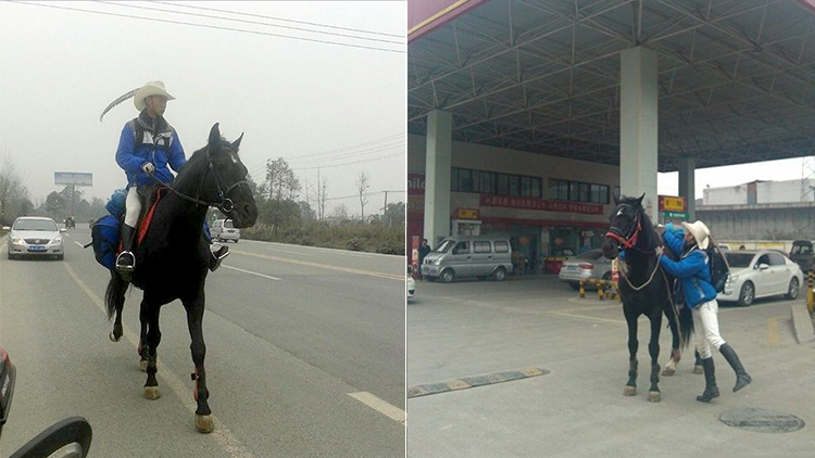 Man travels by horseback to be with his wife for Chinese New Year after missing train