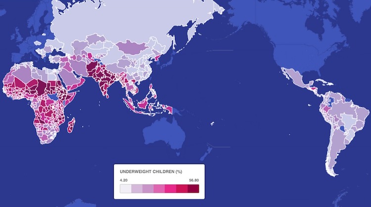 This map shows all the places in the world where children go hungry