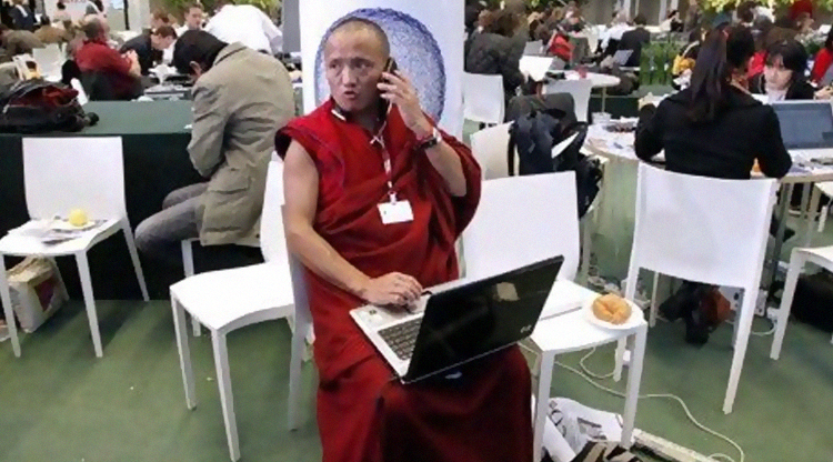 Tibetan monks give up all attachments, including in their email