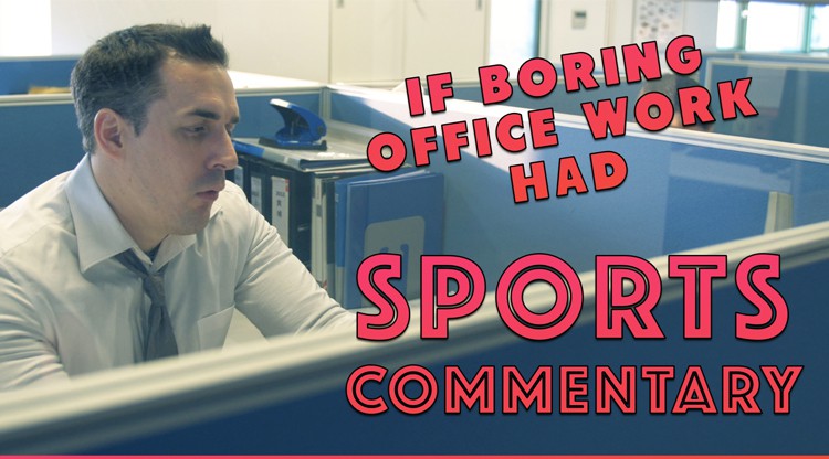 WATCH: Boring office work meets excitable sports commentary