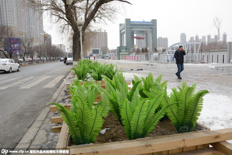 Not content with fake bushes and trees, Jilin adds fake flowers to repertoire